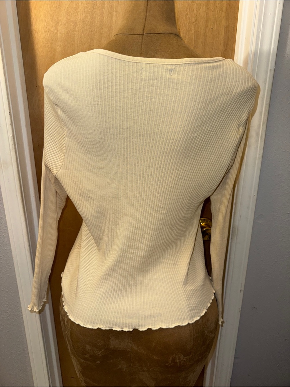 Jolie & Joy cream-colored ribbed tie-front cardigan, Colorful Butterflies, Sz 3x - Picture 5 of 9